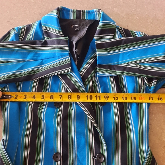 I N C Striped Trench Coat Womens Sz Small Blue Black Belted Buttons - Picture 6 of 12